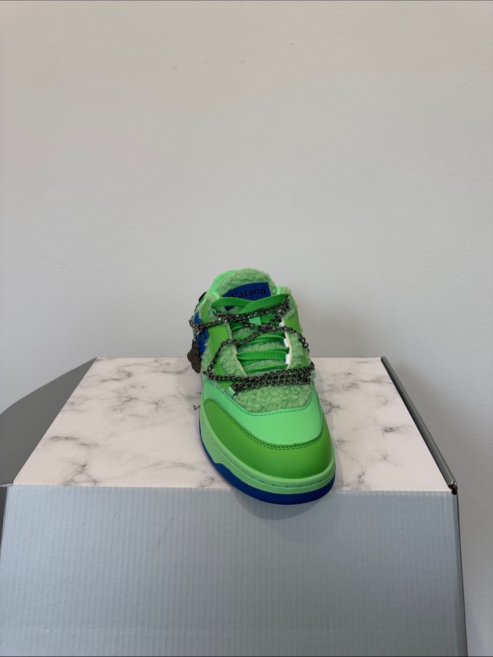 Men's Bright Green Fashion Sneaker with Chain Detail